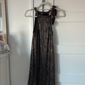 Express Shimmering Metallic Dress with tie side top in medium fully lined